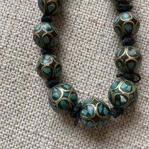 RARE Tibetan Ethnic Necklace, Turquoise Inlaid, Graduated Beads, Vintage